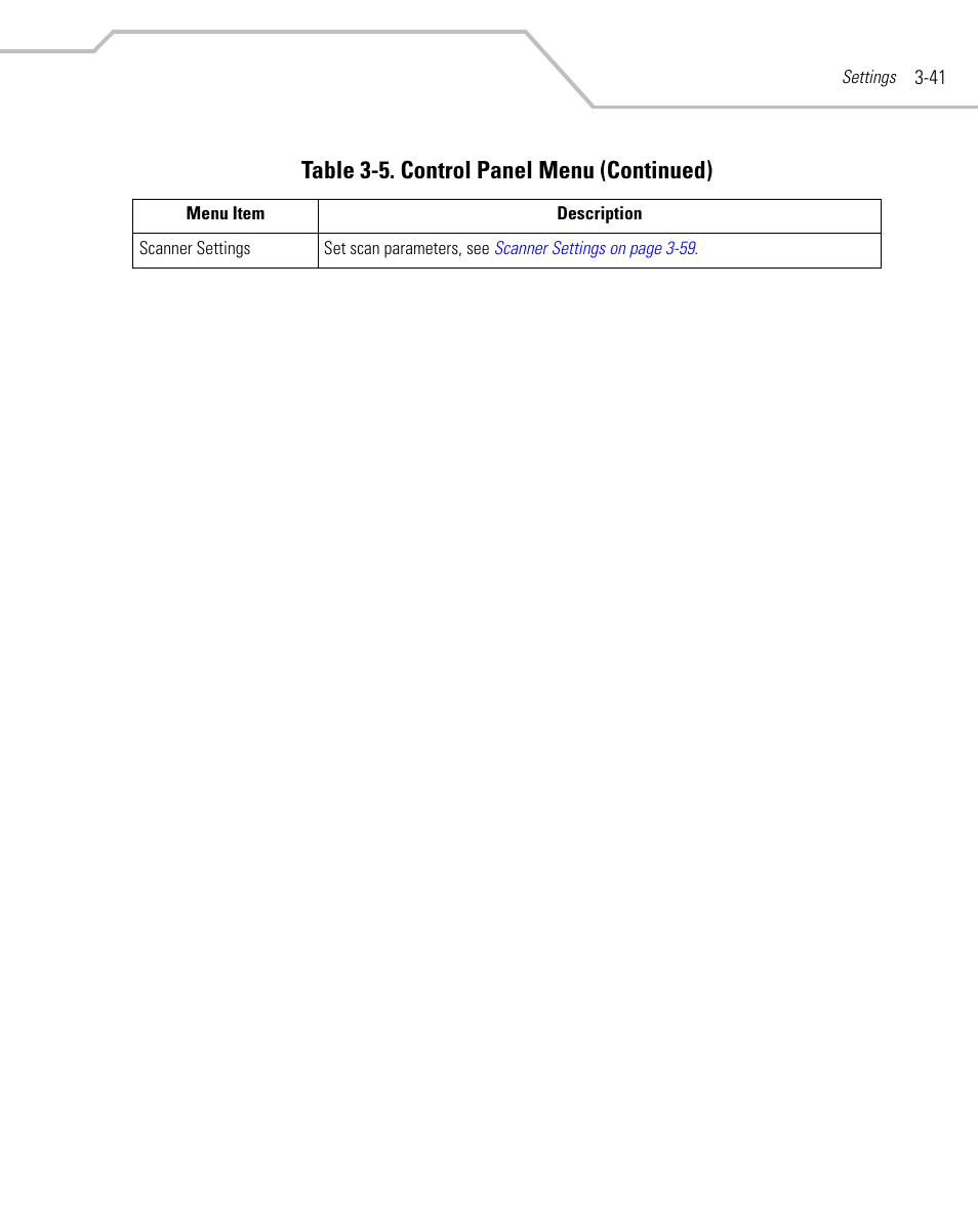 Table 3-5. control panel menu (continued) | Symbol Technologies MC9000-K User Manual | Page 133 / 534