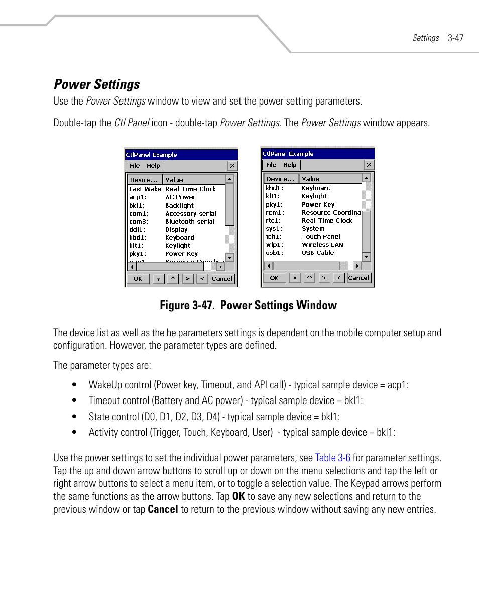 Power settings, Power settings -47 | Symbol Technologies MC9000-K User Manual | Page 139 / 534