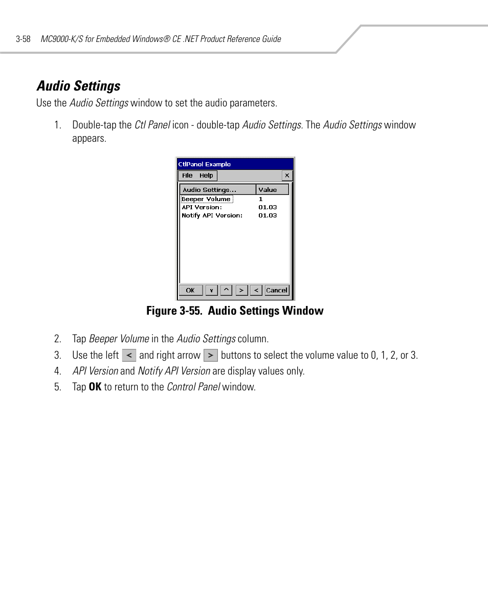 Audio settings, Audio settings -58 | Symbol Technologies MC9000-K User Manual | Page 150 / 534
