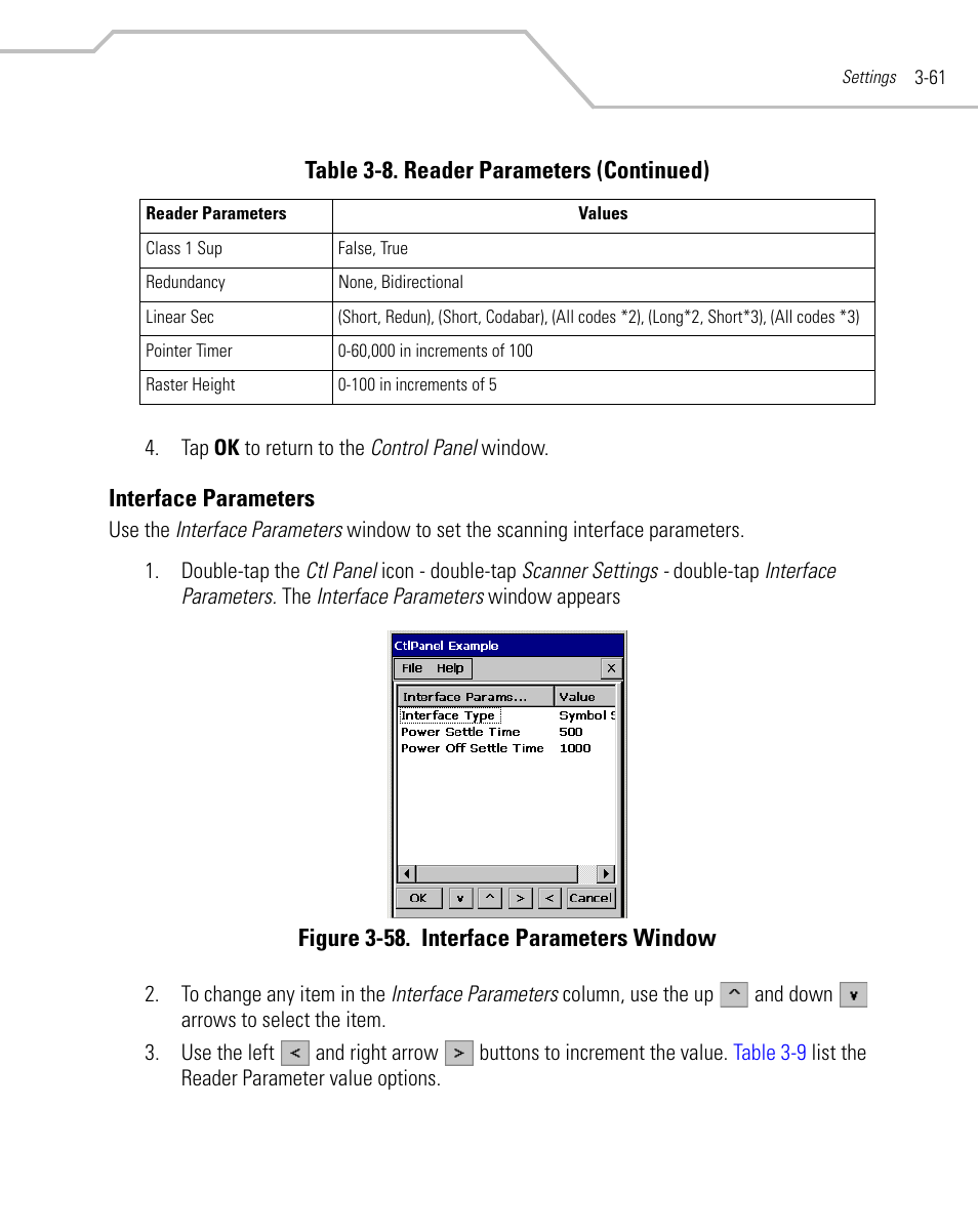 Interface parameters, Interface parameters -61 | Symbol Technologies MC9000-K User Manual | Page 153 / 534