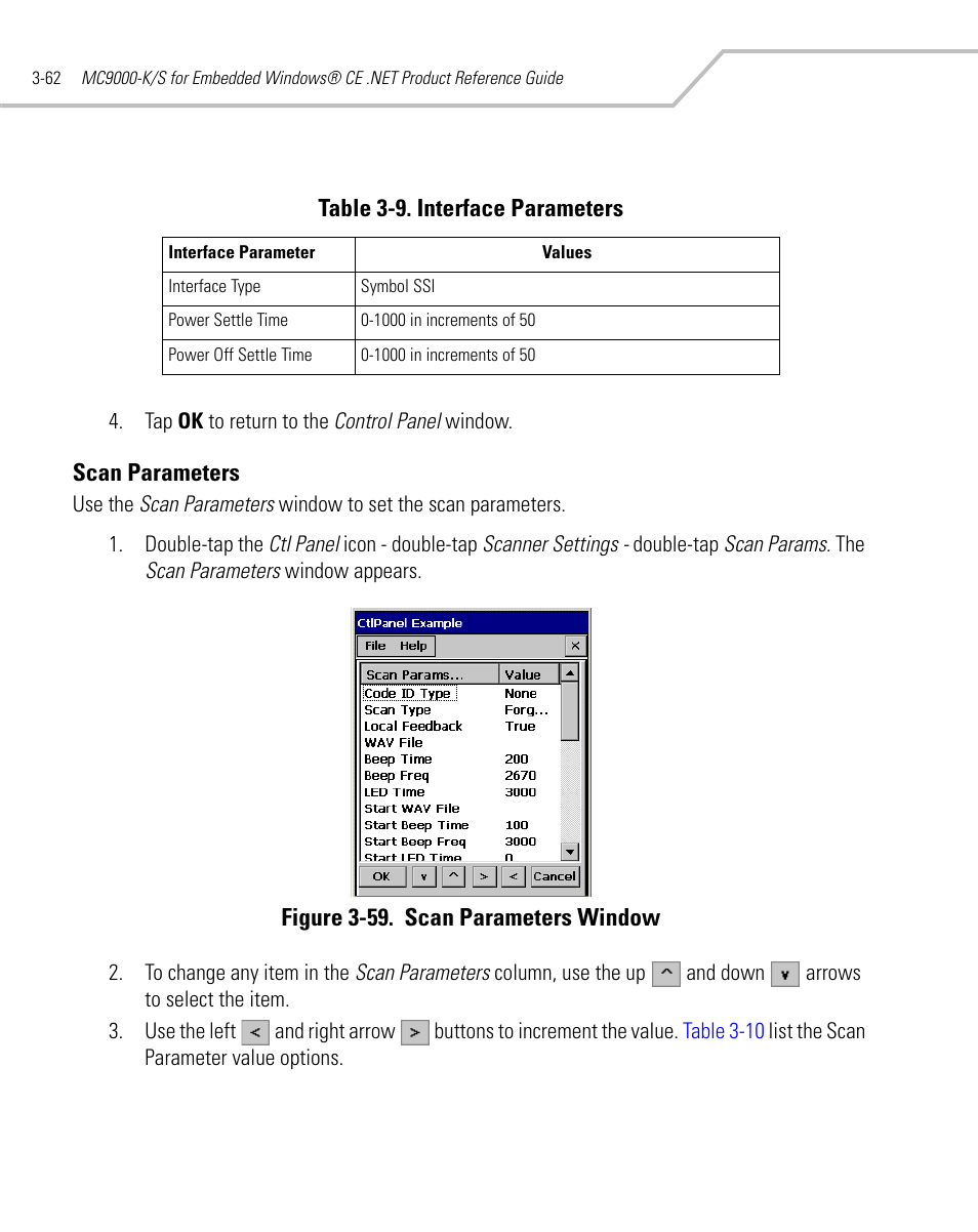 Scan parameters, Scan parameters -62 | Symbol Technologies MC9000-K User Manual | Page 154 / 534