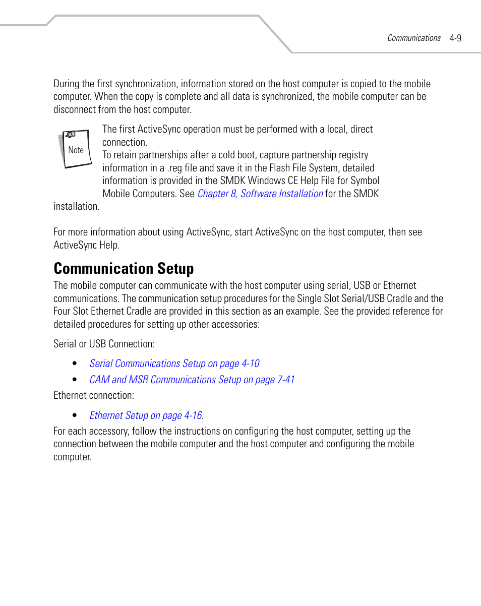 Communication setup, Communication setup -9 | Symbol Technologies MC9000-K User Manual | Page 167 / 534