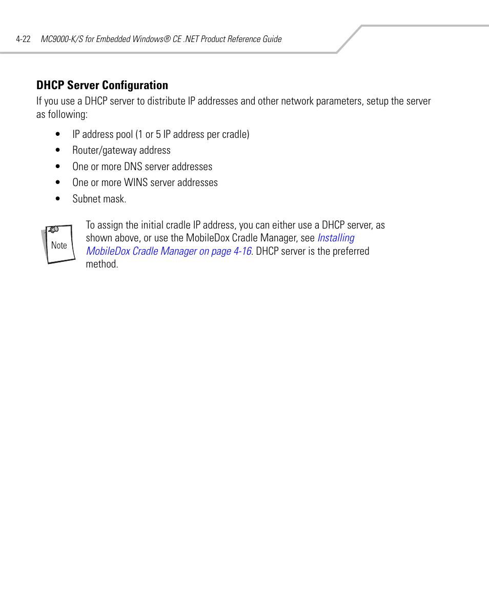 Dhcp server configuration, Dhcp server configuration -22 | Symbol Technologies MC9000-K User Manual | Page 180 / 534