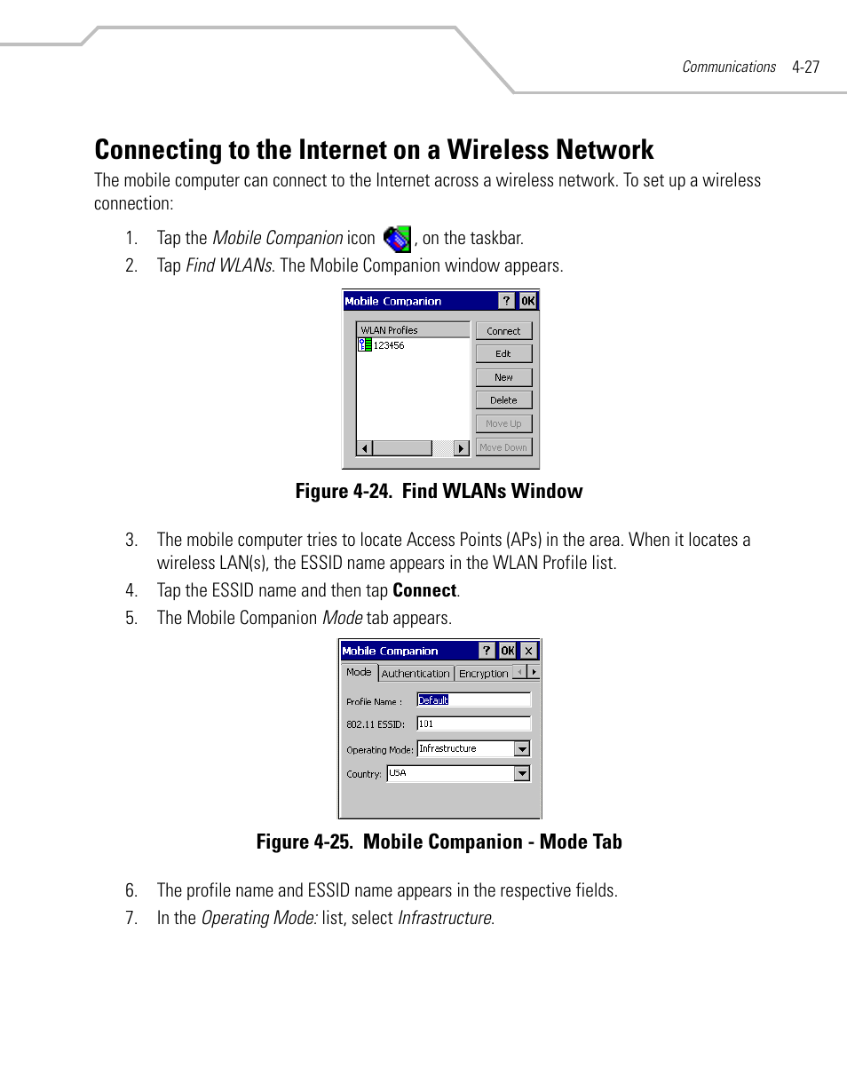 Connecting to the internet on a wireless network | Symbol Technologies MC9000-K User Manual | Page 185 / 534