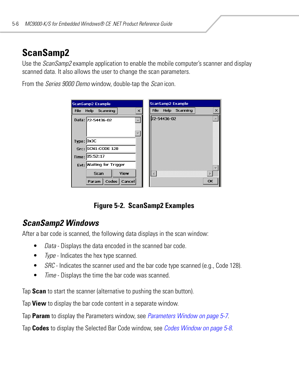 Scansamp2, Scansamp2 windows, Scansamp2 -6 | Scansamp2 windows -6, Scansamp2 on, For a samp | Symbol Technologies MC9000-K User Manual | Page 196 / 534