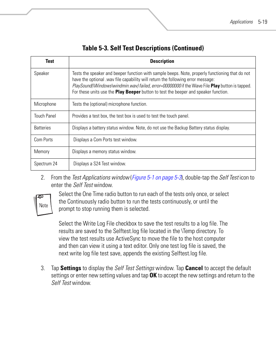 Table 5-3. self test descriptions (continued) | Symbol Technologies MC9000-K User Manual | Page 209 / 534