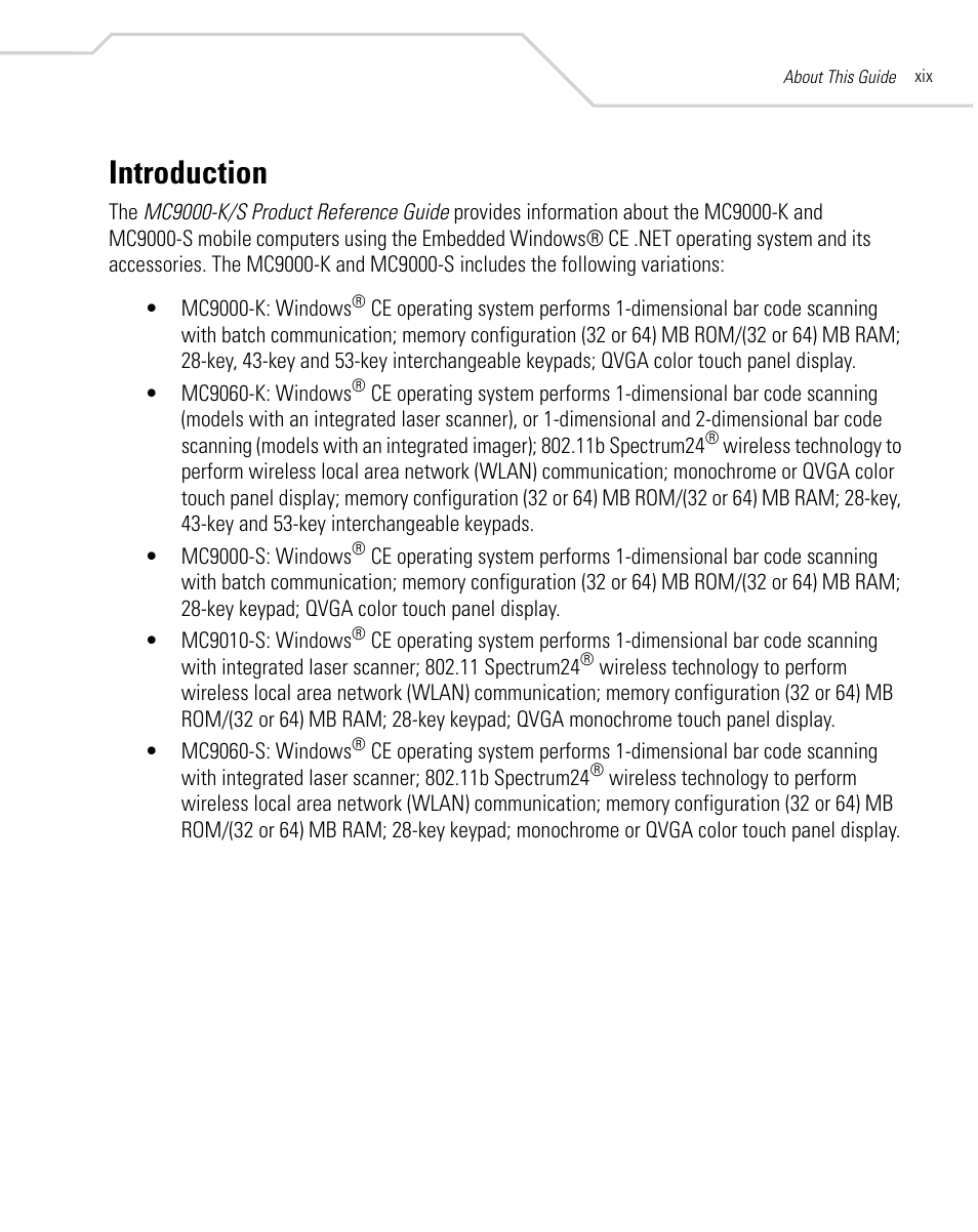 Introduction | Symbol Technologies MC9000-K User Manual | Page 21 / 534