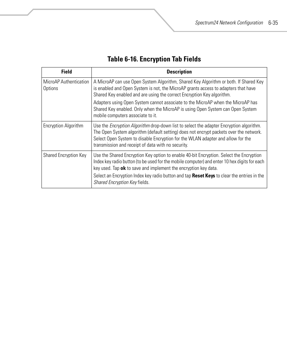 Table 6-16. encryption tab fields | Symbol Technologies MC9000-K User Manual | Page 253 / 534