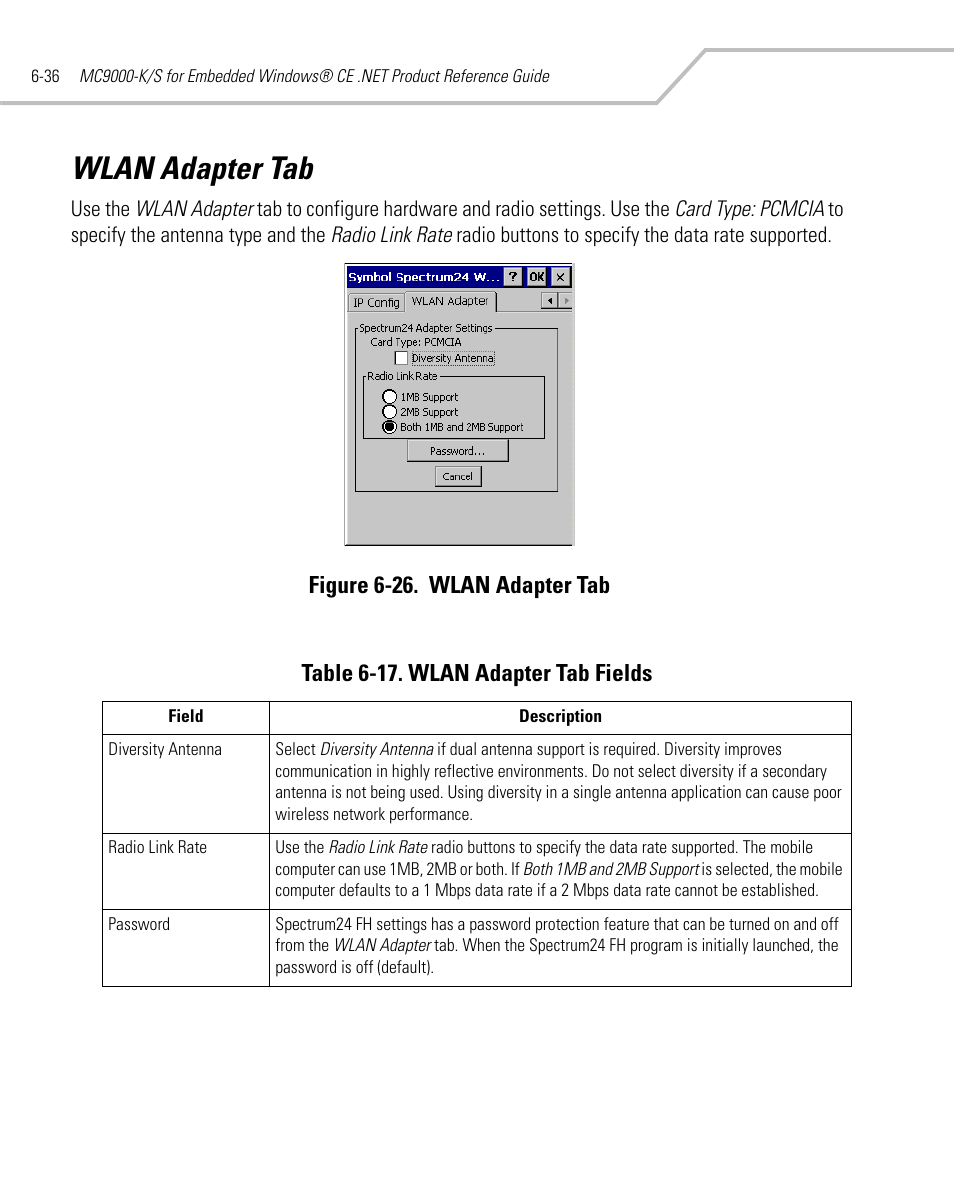 Wlan adapter tab, Wlan adapter tab -36 | Symbol Technologies MC9000-K User Manual | Page 254 / 534
