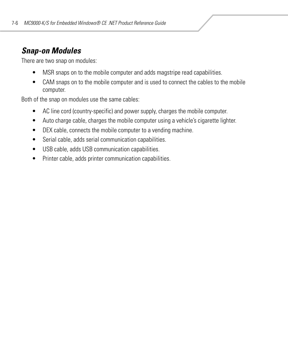 Snap-on modules, Snap-on modules -6 | Symbol Technologies MC9000-K User Manual | Page 262 / 534