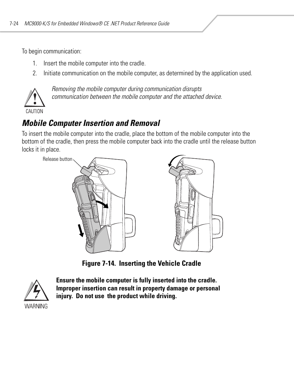 Mobile computer insertion and removal, Mobile computer insertion and removal -24 | Symbol Technologies MC9000-K User Manual | Page 280 / 534