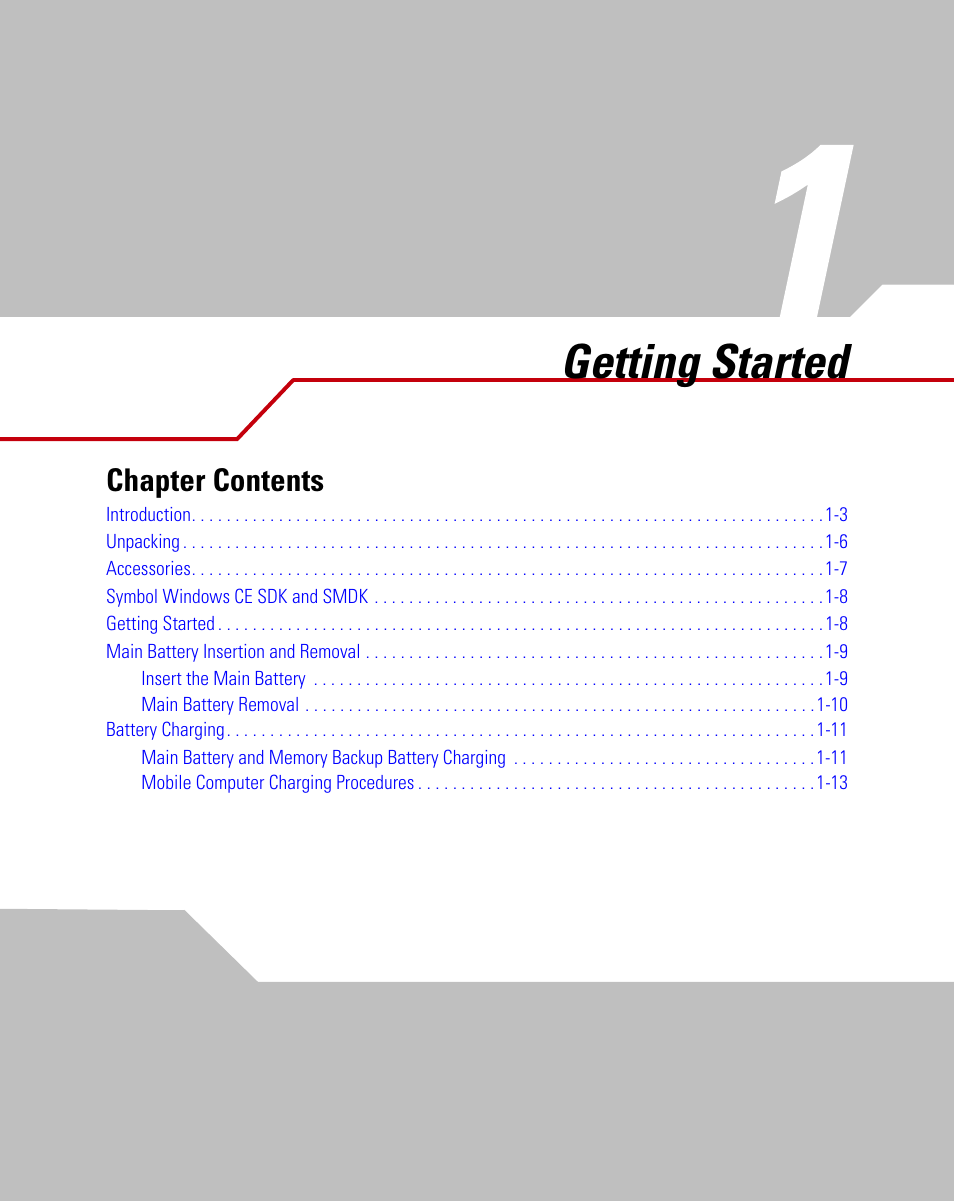 Getting started, Chapter 1, Chapter 1, getting started | Chapter contents | Symbol Technologies MC9000-K User Manual | Page 29 / 534