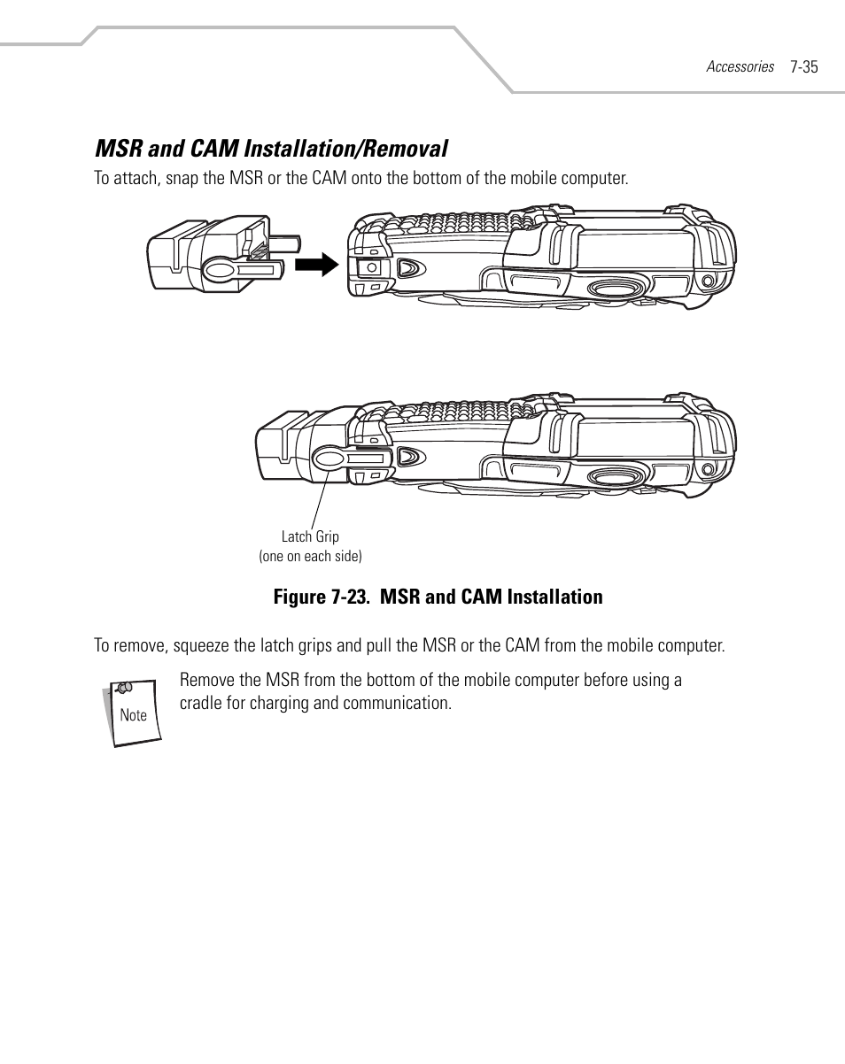 Msr and cam installation/removal, Msr and cam installation/removal -35 | Symbol Technologies MC9000-K User Manual | Page 291 / 534