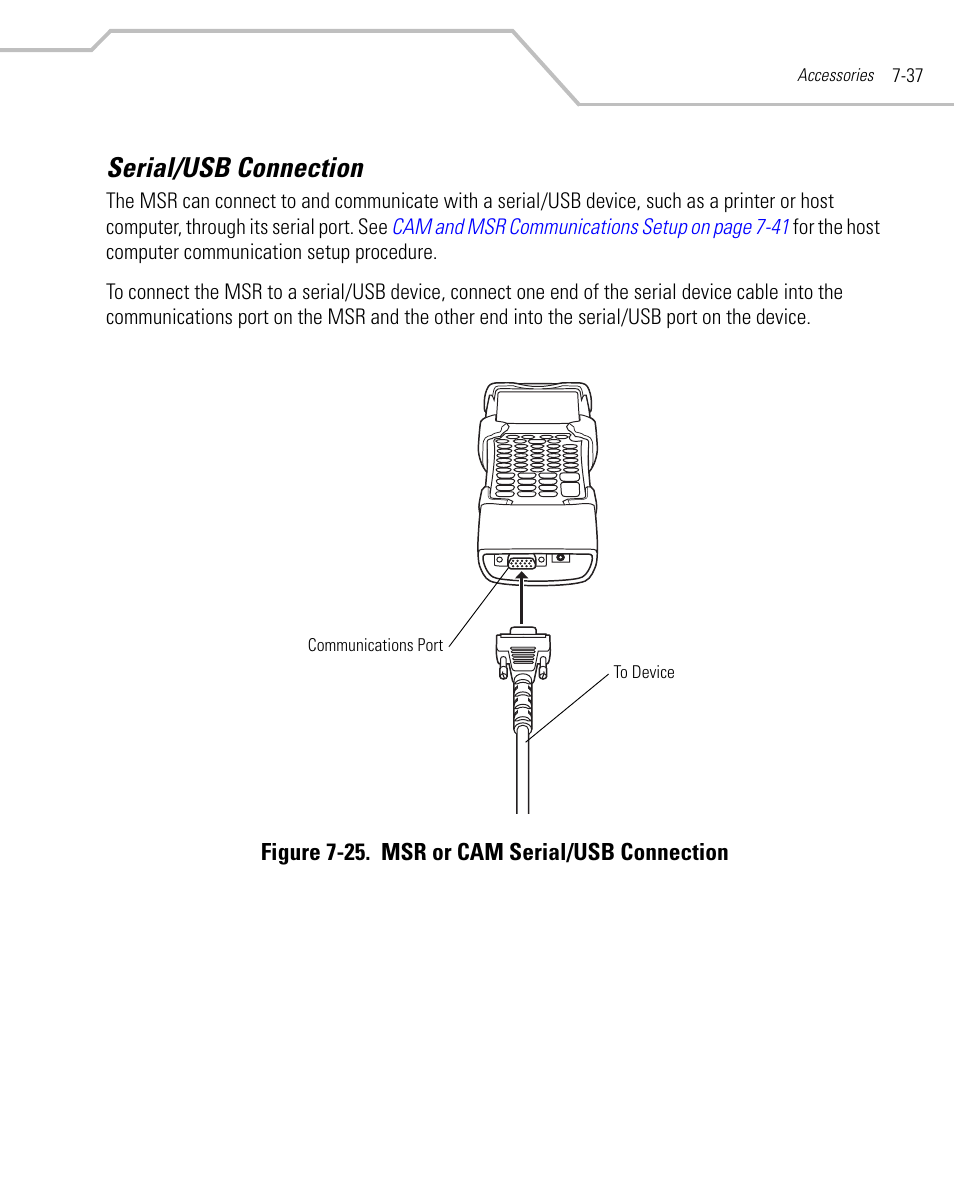 Serial/usb connection, Serial/usb connection -37, To set up a msr | Symbol Technologies MC9000-K User Manual | Page 293 / 534