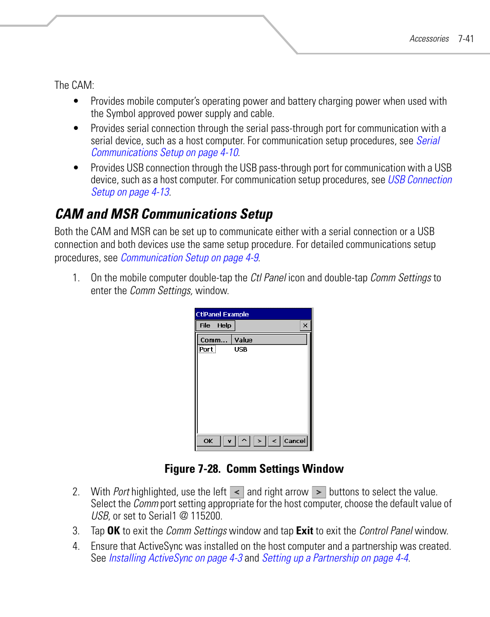 Cam and msr communications setup, Cam and msr communications setup -41 | Symbol Technologies MC9000-K User Manual | Page 297 / 534