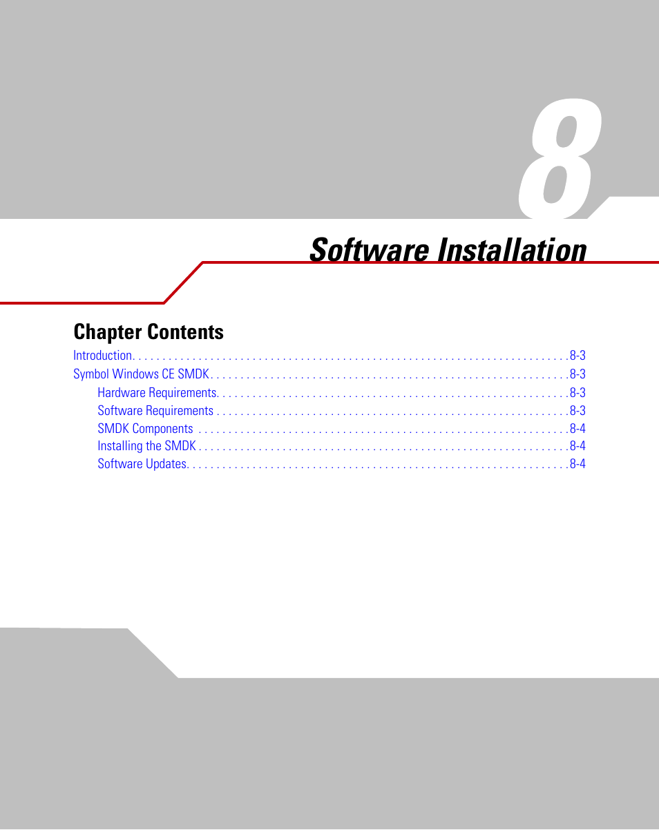 Software installation, Chapter 8. software installation, Chapter 8, software installation | Chapter 8, software, Installation | Symbol Technologies MC9000-K User Manual | Page 321 / 534