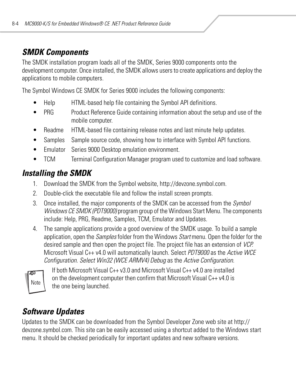 Smdk components, Installing the smdk, Software updates | Symbol Technologies MC9000-K User Manual | Page 324 / 534
