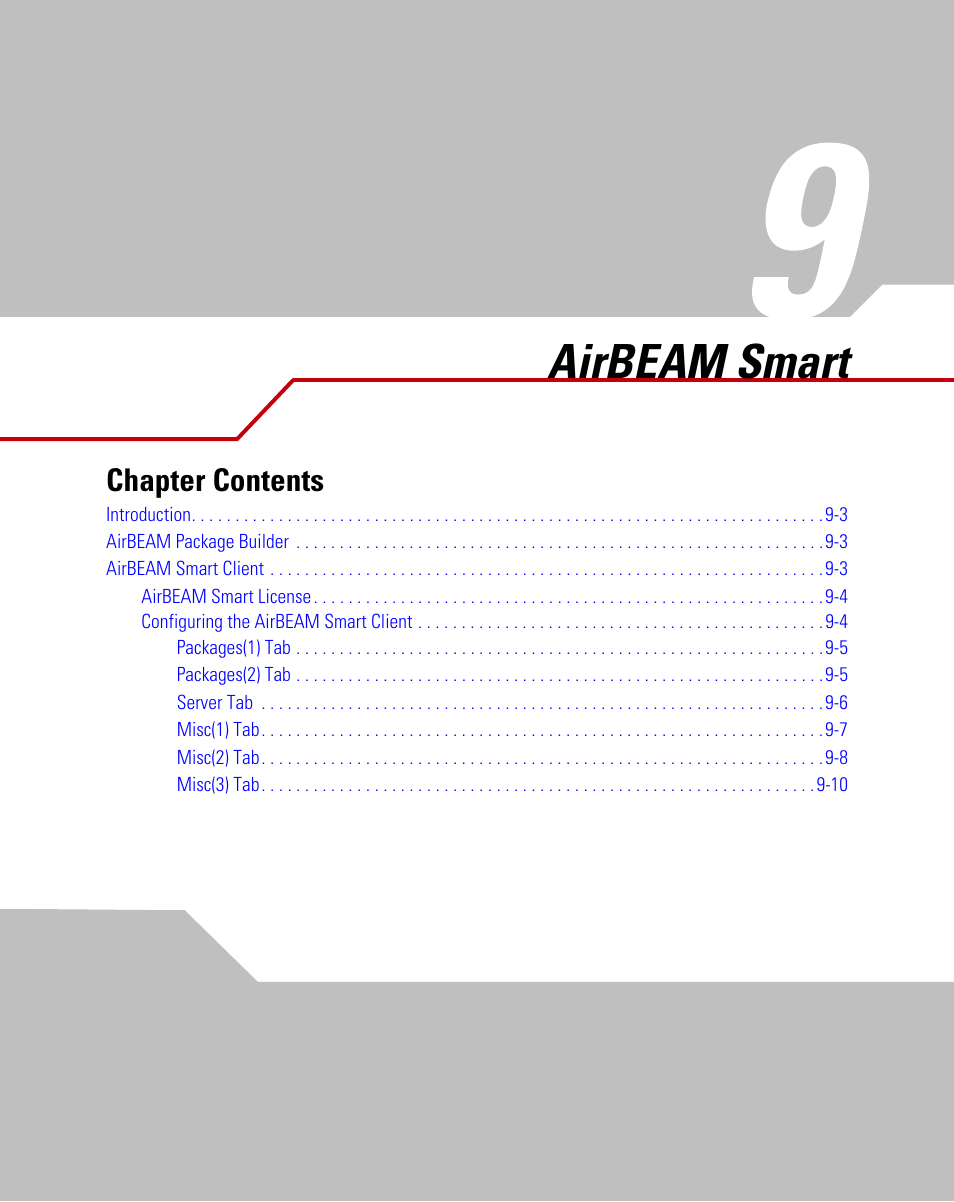 Airbeam smart, Chapter 9. airbeam smart, Chapter 9, airbeam smart | Chapter 9, Chapter contents | Symbol Technologies MC9000-K User Manual | Page 325 / 534