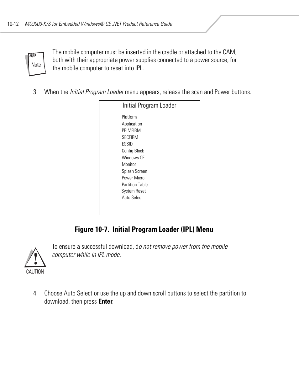 Figure 10-7. initial program loader (ipl) menu | Symbol Technologies MC9000-K User Manual | Page 348 / 534