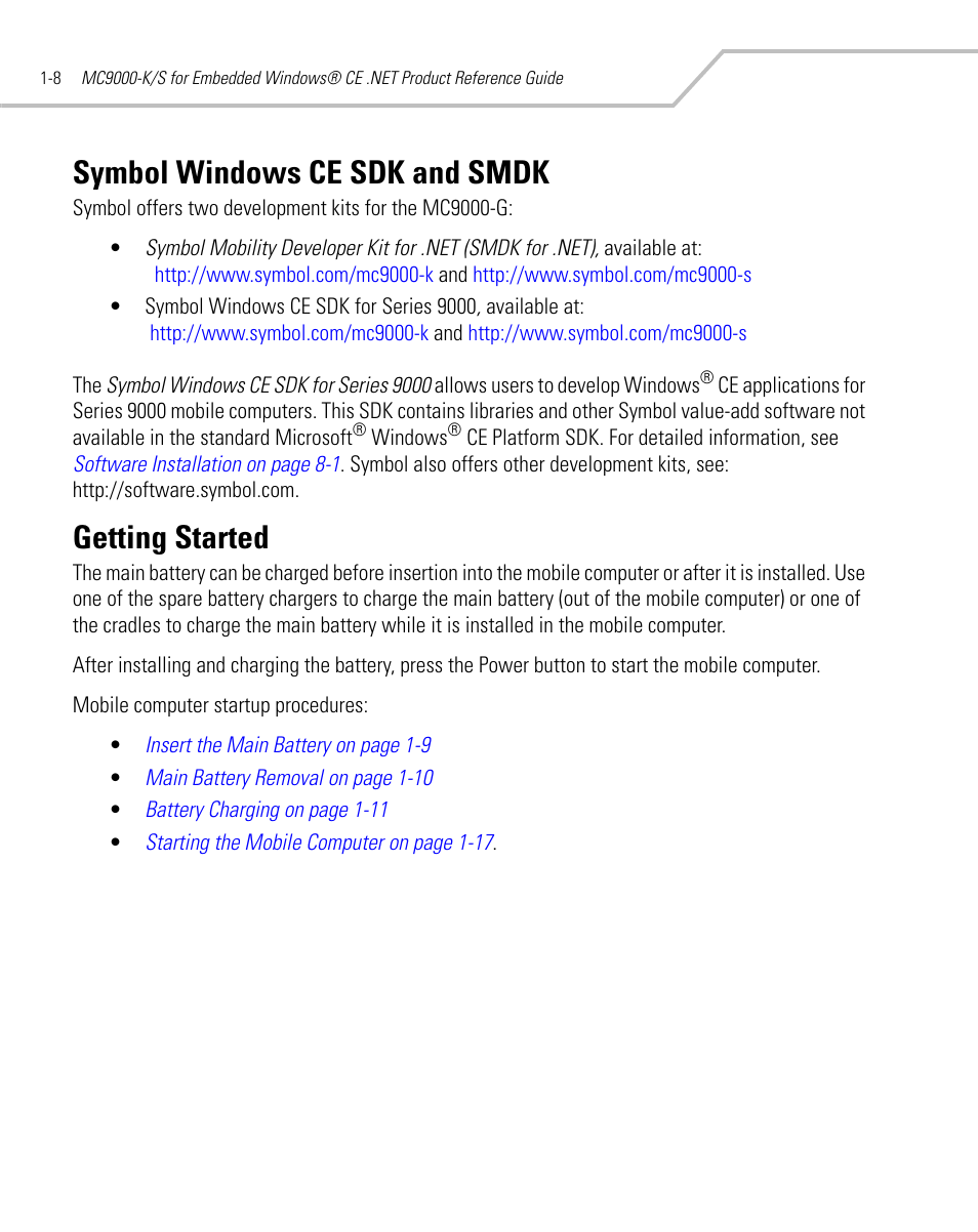 Symbol windows ce sdk and smdk, Getting started | Symbol Technologies MC9000-K User Manual | Page 36 / 534