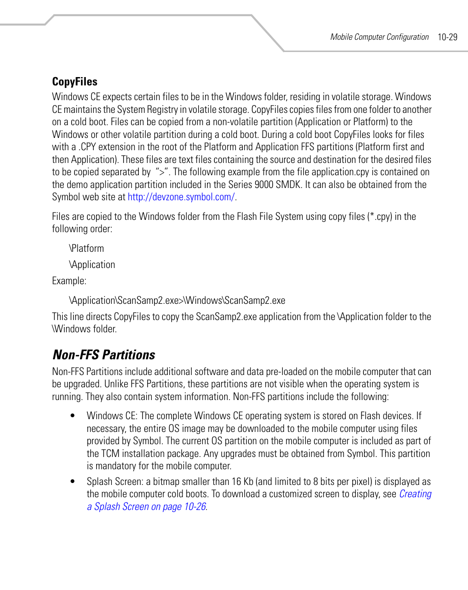 Copyfiles, Non-ffs partitions, Copyfiles -29 | Non-ffs partitions -29 | Symbol Technologies MC9000-K User Manual | Page 365 / 534