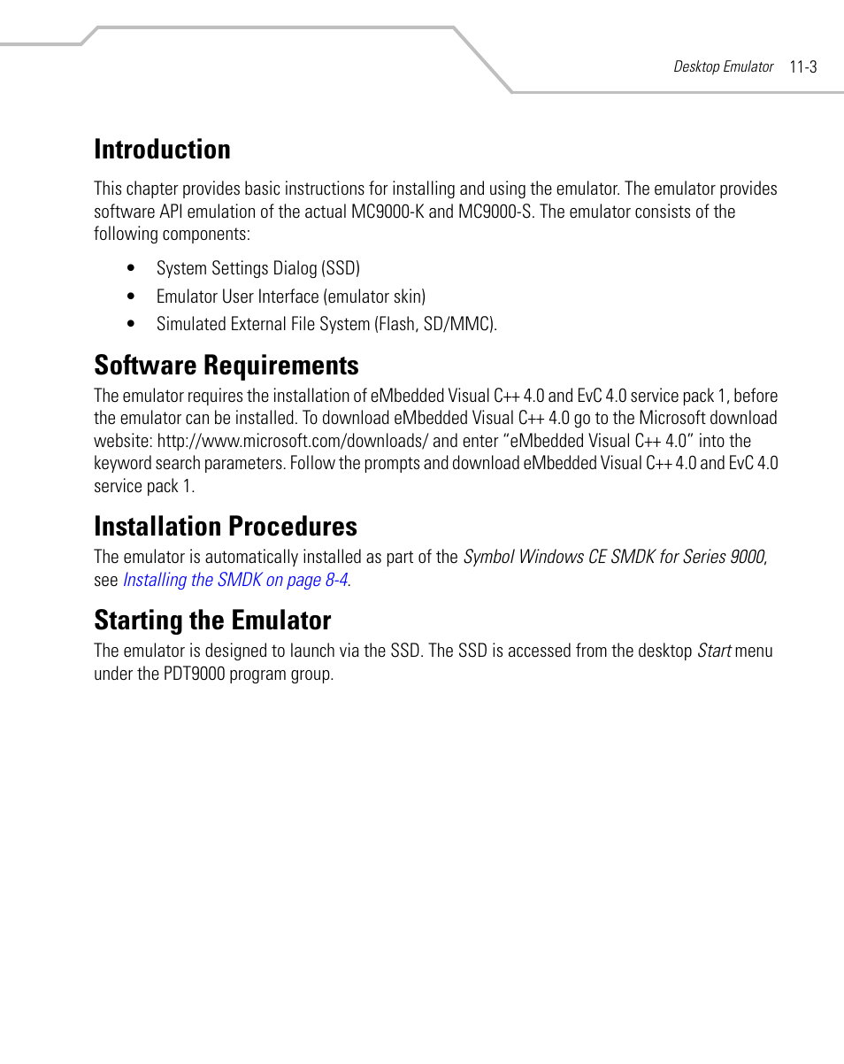 Introduction, Software requirements, Installation procedures | Starting the emulator, Starting the emulator -3 | Symbol Technologies MC9000-K User Manual | Page 371 / 534