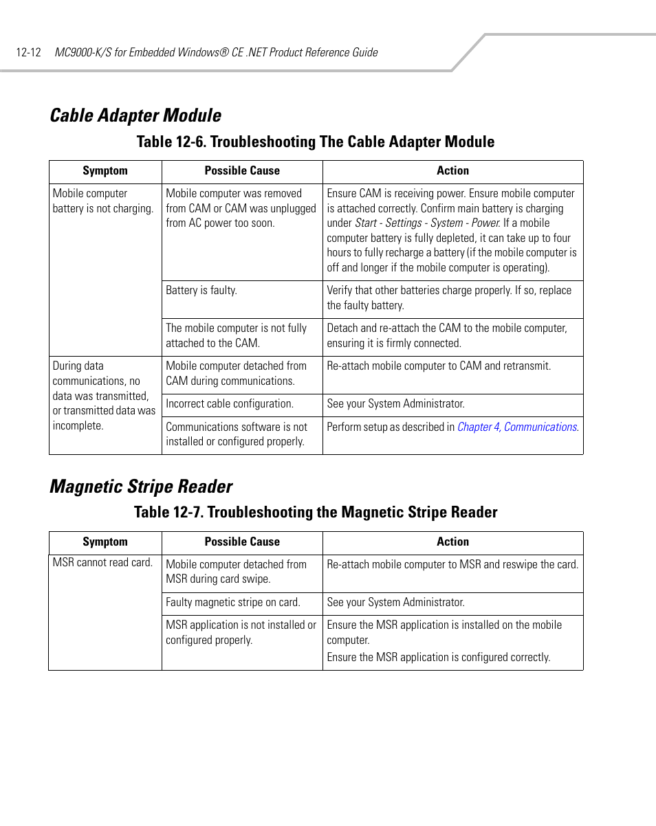 Cable adapter module, Magnetic stripe reader, Cable adapter module magnetic stripe reader | Symbol Technologies MC9000-K User Manual | Page 398 / 534