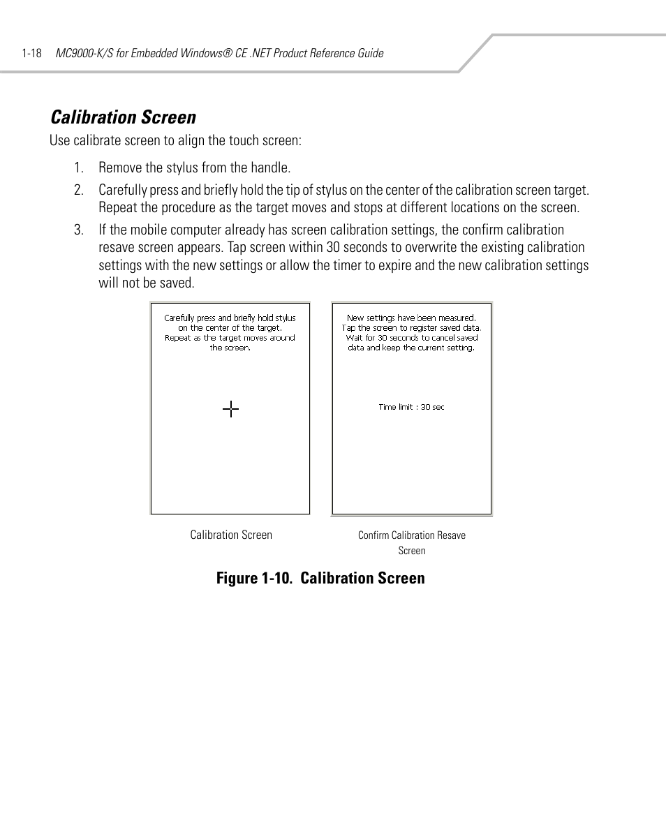 Calibration screen, Calibration screen -18 | Symbol Technologies MC9000-K User Manual | Page 46 / 534