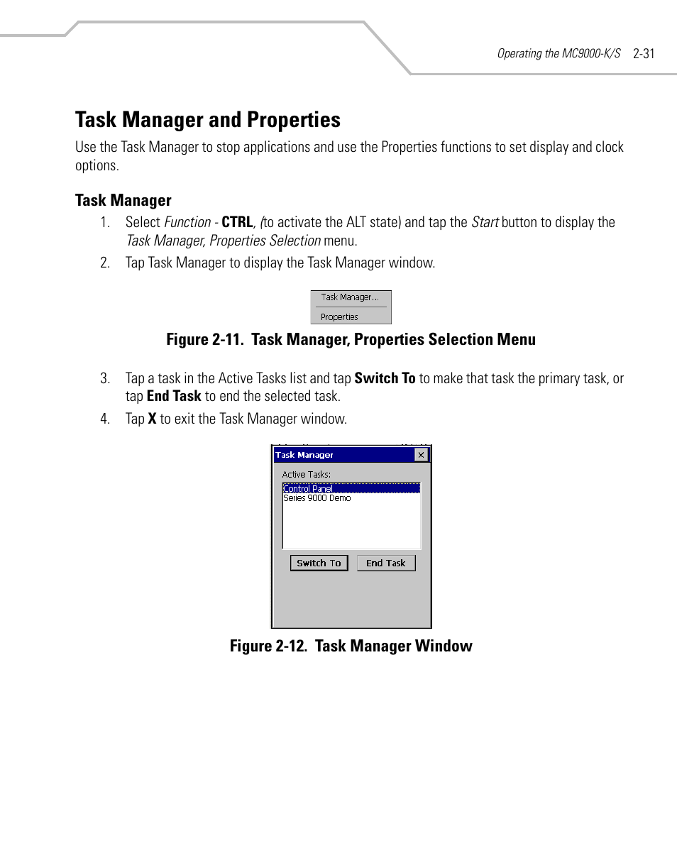 Task manager and properties, Task manager, Task manager and properties -31 | Task manager -31 | Symbol Technologies MC9000-K User Manual | Page 79 / 534