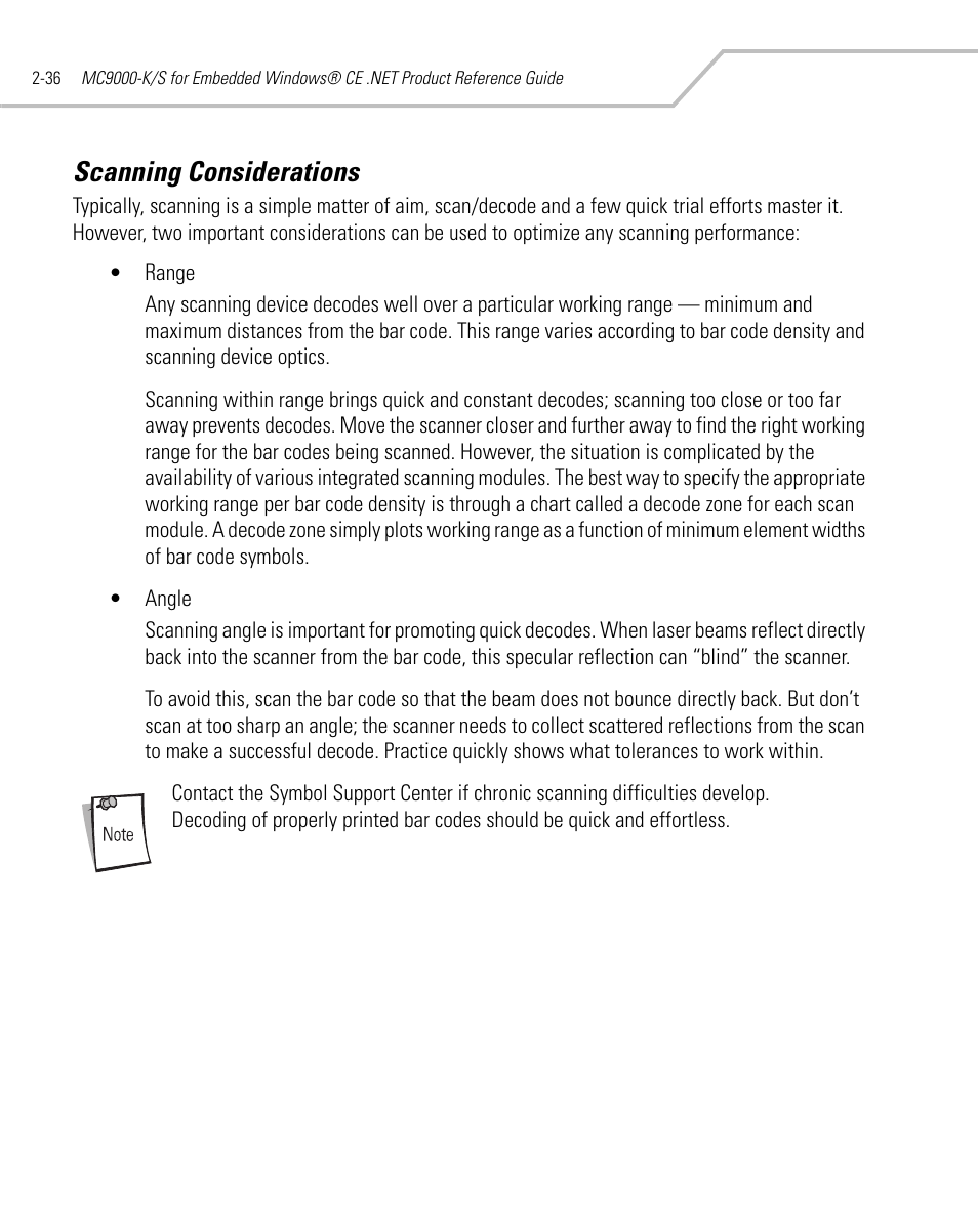 Scanning considerations, Scanning considerations -36 | Symbol Technologies MC9000-K User Manual | Page 84 / 534