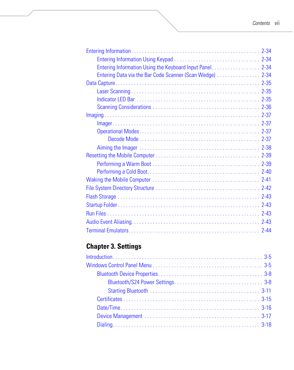 Chapter 3. settings | Symbol Technologies MC9000-K User Manual | Page 9 / 534