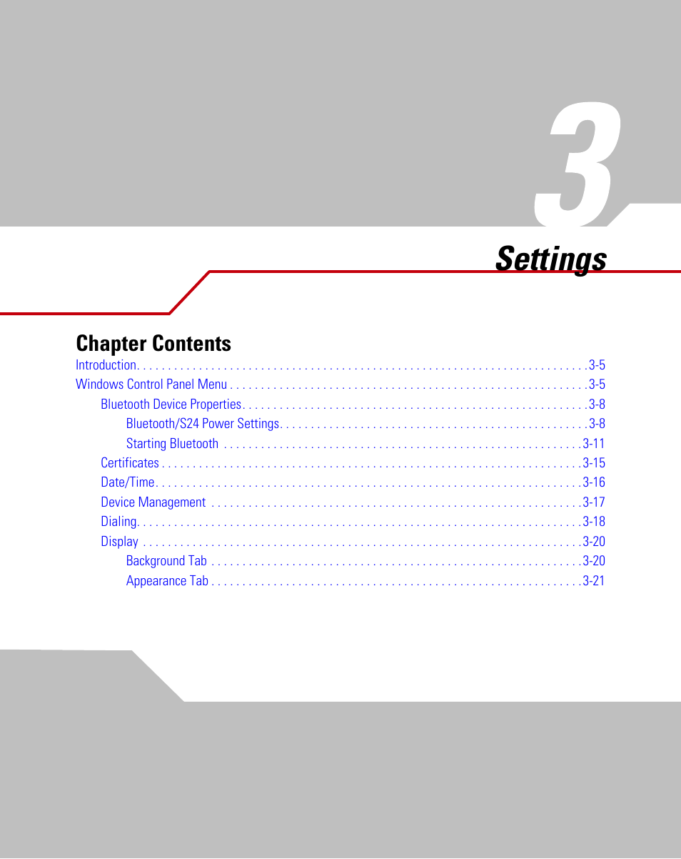 Settings, Chapter 3. settings, Chapter 3, settings | Chapter contents | Symbol Technologies MC9000-K User Manual | Page 93 / 534
