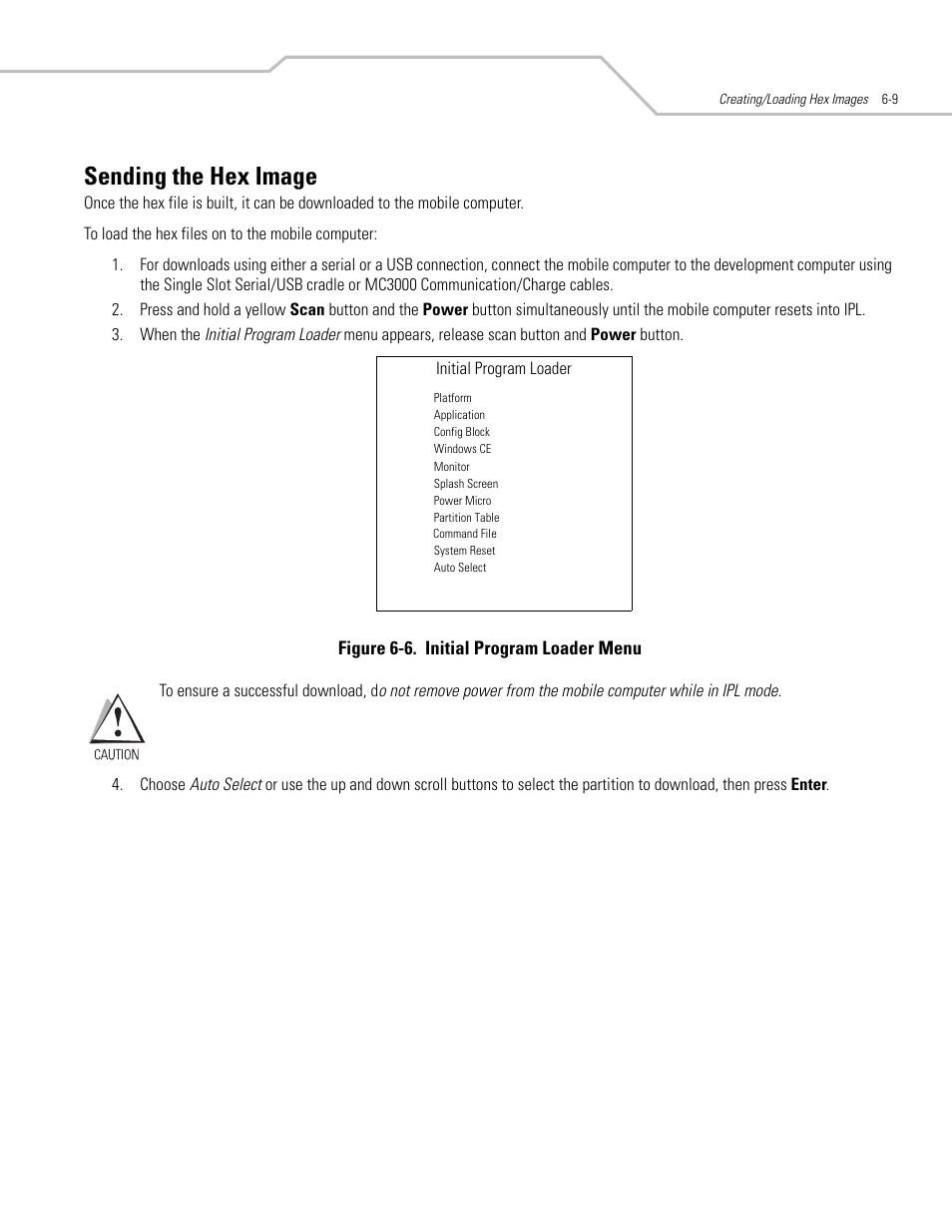 Sending the hex image, Sending the hex image -9 | Symbol Technologies MC3000 User Manual | Page 103 / 212