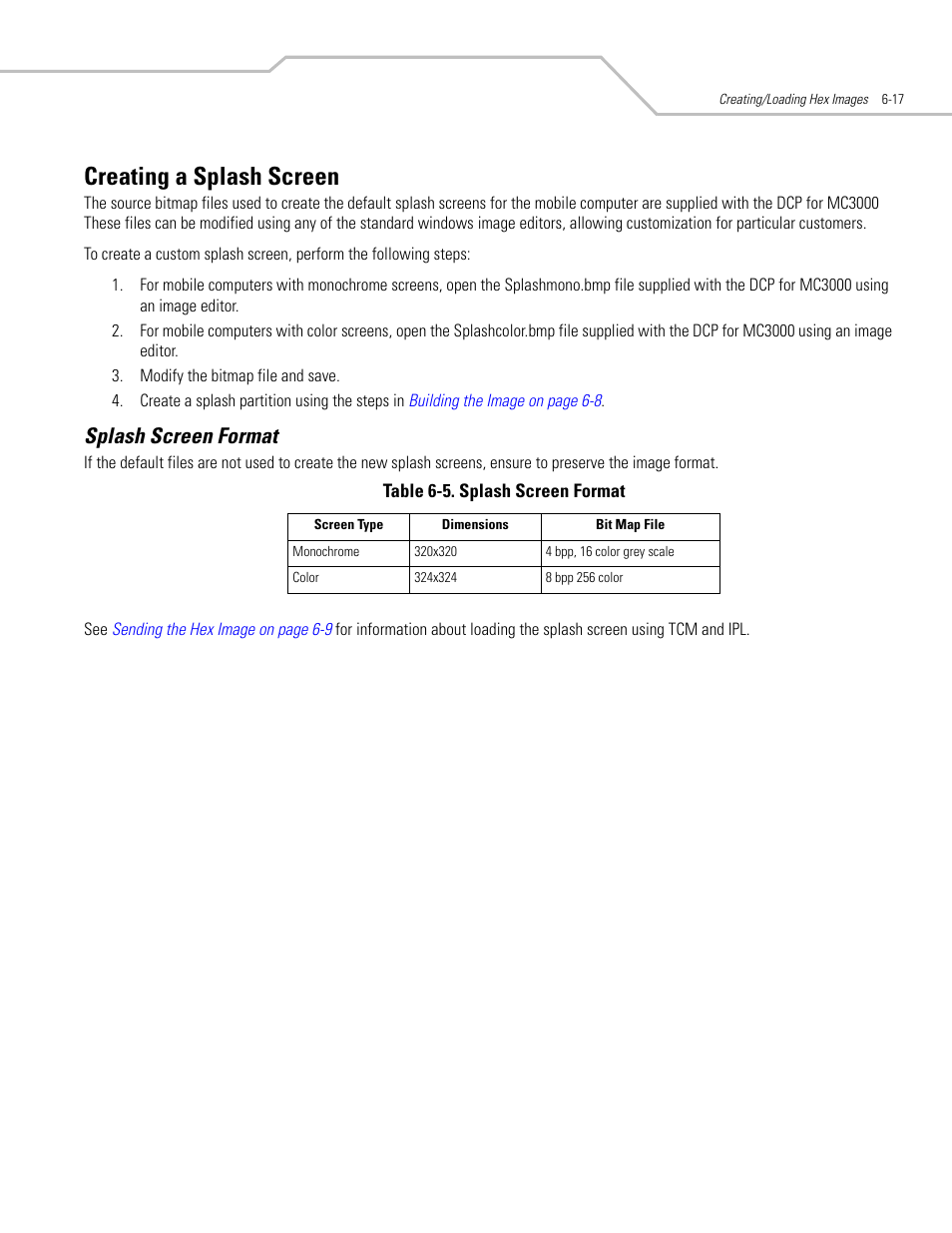 Creating a splash screen, Splash screen format, Creating a splash screen -17 | Splash screen format -17, Splash screen format on | Symbol Technologies MC3000 User Manual | Page 111 / 212