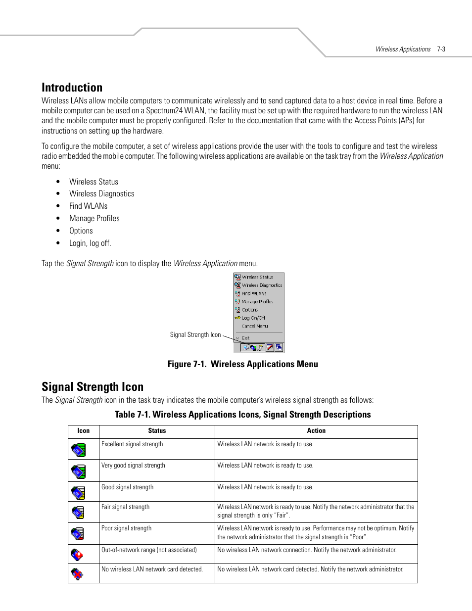 Introduction, Signal strength icon, Introduction - 3 signal strength icon -3 | Symbol Technologies MC3000 User Manual | Page 117 / 212