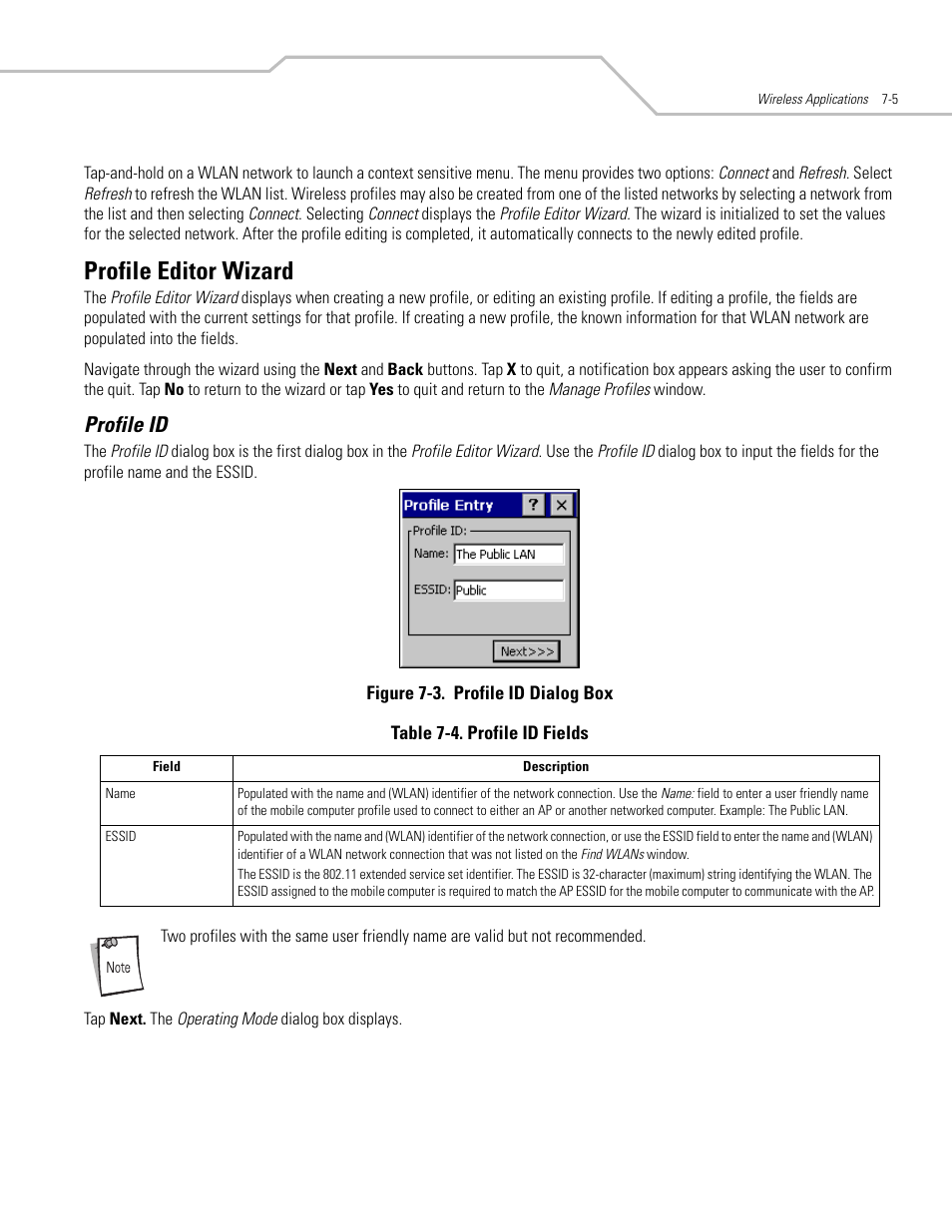 Profile editor wizard, Profile id, Profile editor wizard -5 | Profile id -5, Figure 7-3 on | Symbol Technologies MC3000 User Manual | Page 119 / 212