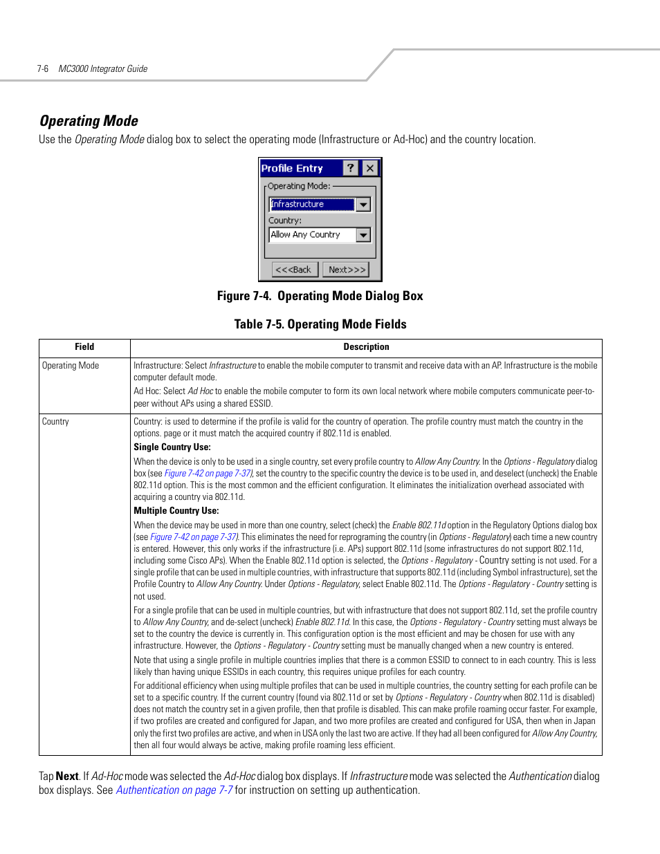 Operating mode, Operating mode -6 | Symbol Technologies MC3000 User Manual | Page 120 / 212