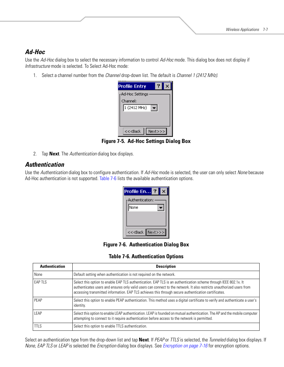 Ad-hoc, Authentication, Ad-hoc -7 authentication -7 | Ad-hoc -6 authentication -7 | Symbol Technologies MC3000 User Manual | Page 121 / 212