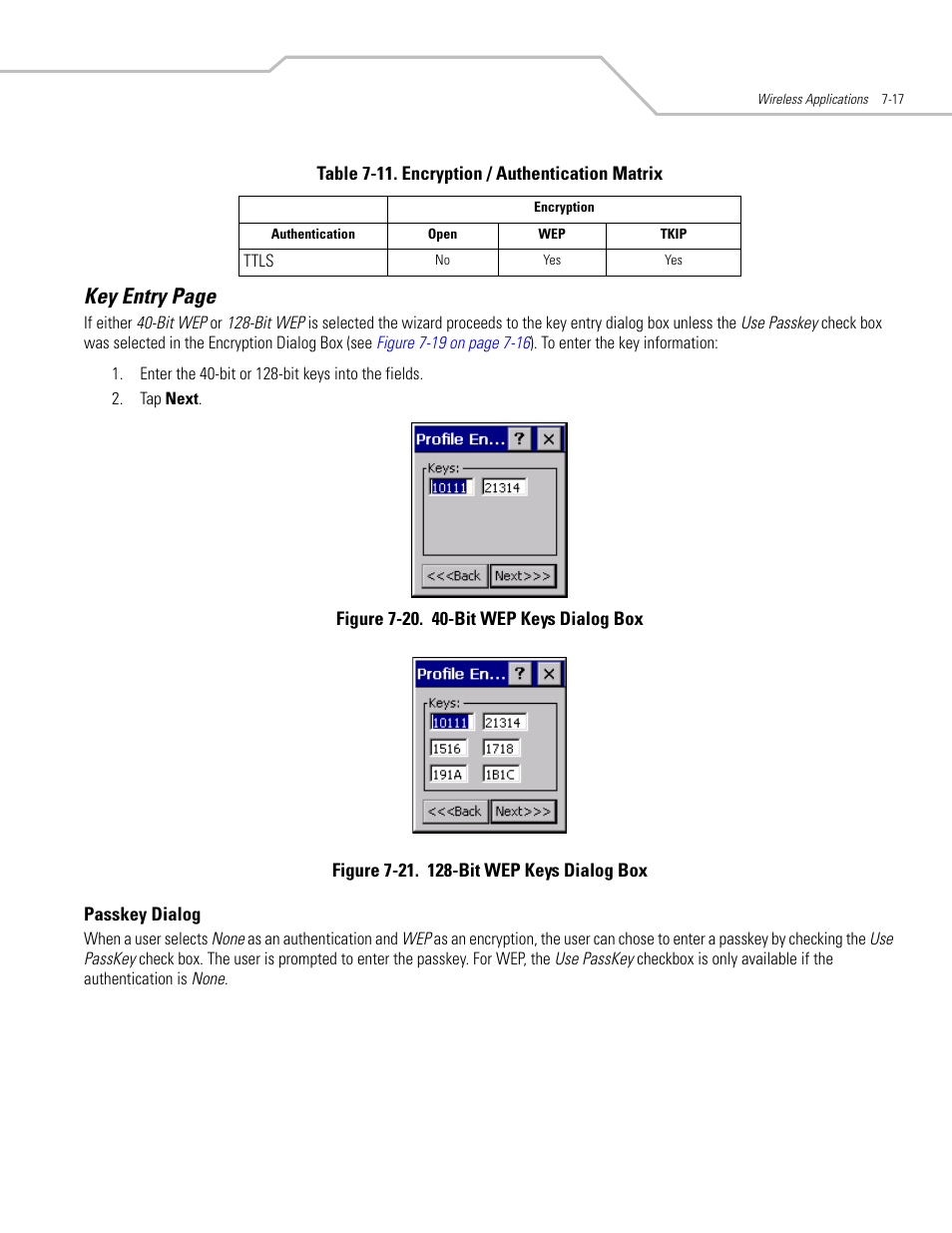 Passkey dialog -17, Key entry page | Symbol Technologies MC3000 User Manual | Page 131 / 212
