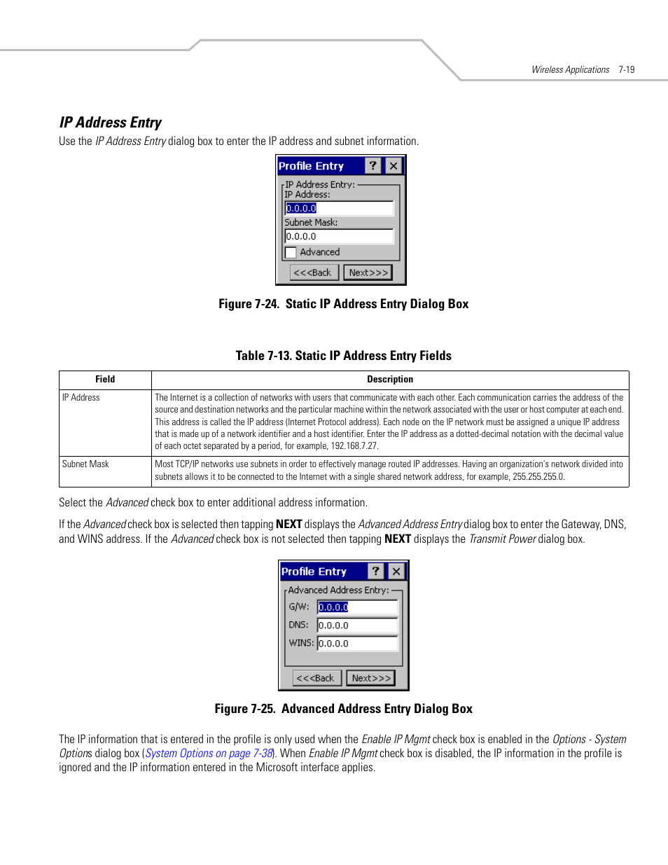 Ip address entry, Ip address entry -19, Ip address entry -18 | Symbol Technologies MC3000 User Manual | Page 133 / 212