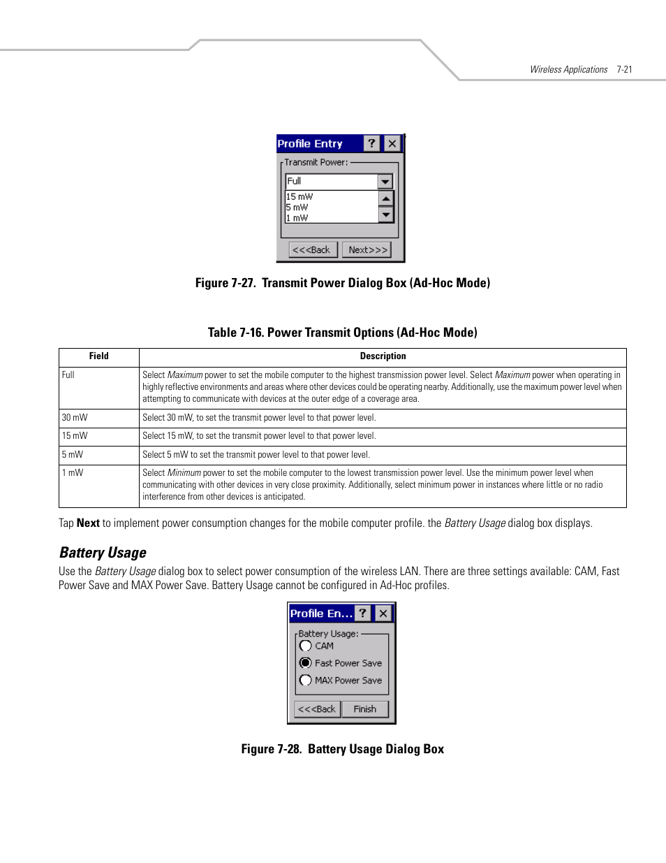 Battery usage, Battery usage -21, Battery usage -22 | Symbol Technologies MC3000 User Manual | Page 135 / 212