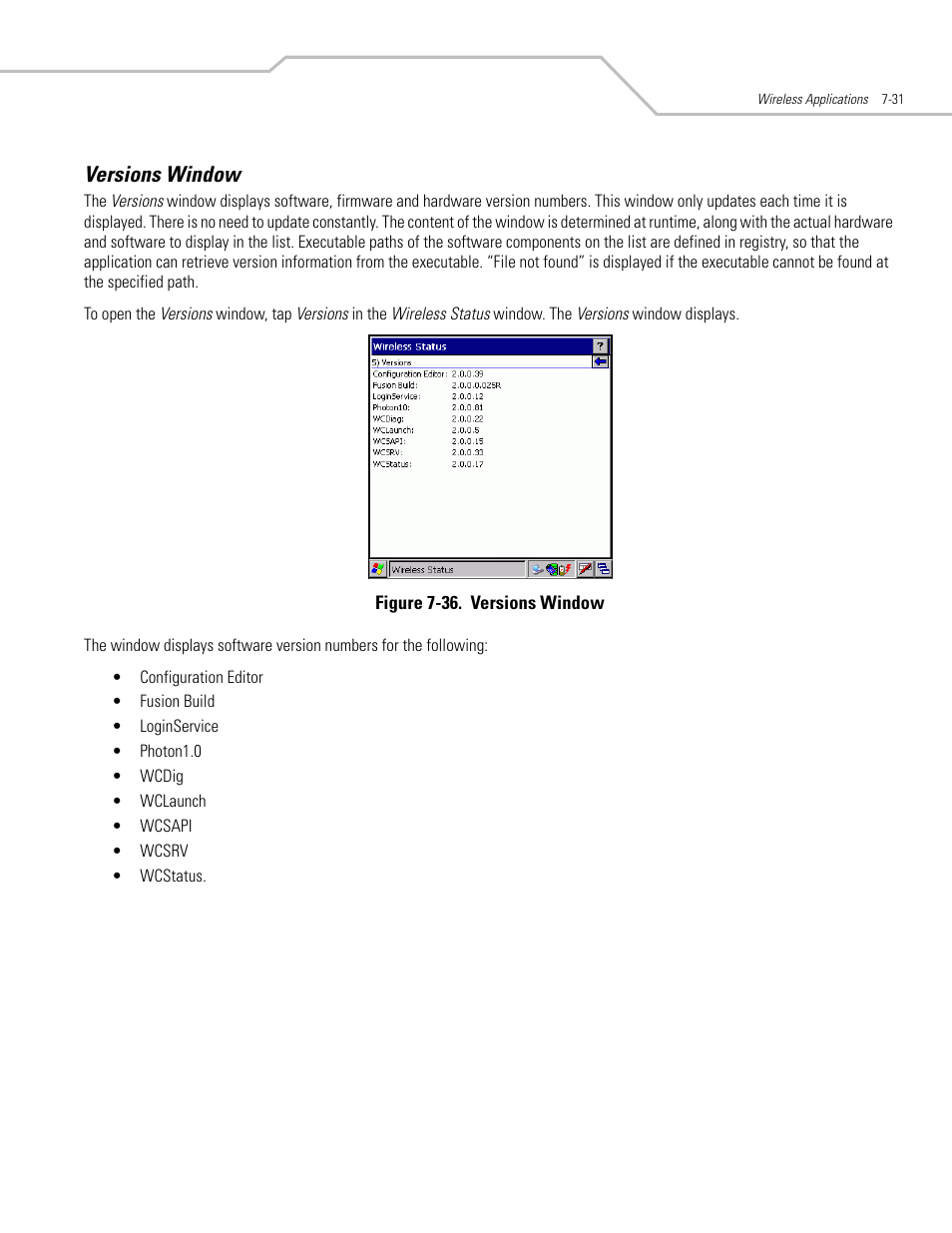 Versions window, Versions window -31, Versions window -34 | Symbol Technologies MC3000 User Manual | Page 145 / 212