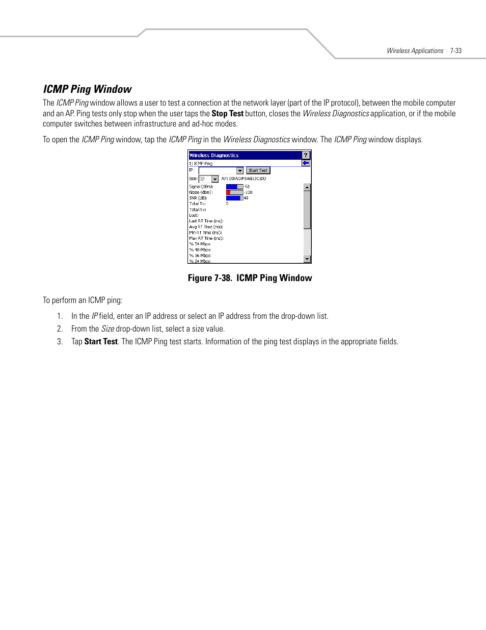 Icmp ping window, Icmp ping window -33, Icmp ping window -36 | Symbol Technologies MC3000 User Manual | Page 147 / 212