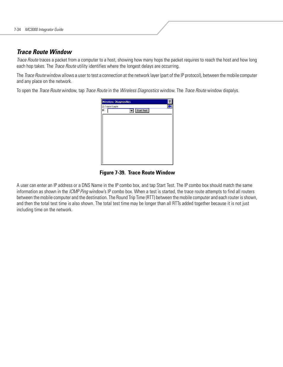 Trace route window, Trace route window -34, Trace route window -37 | Symbol Technologies MC3000 User Manual | Page 148 / 212