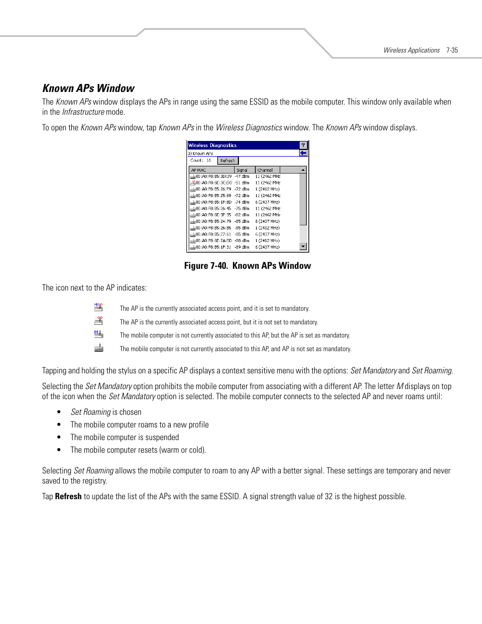 Known aps window, Known aps window -35, Known aps window -38 | Symbol Technologies MC3000 User Manual | Page 149 / 212