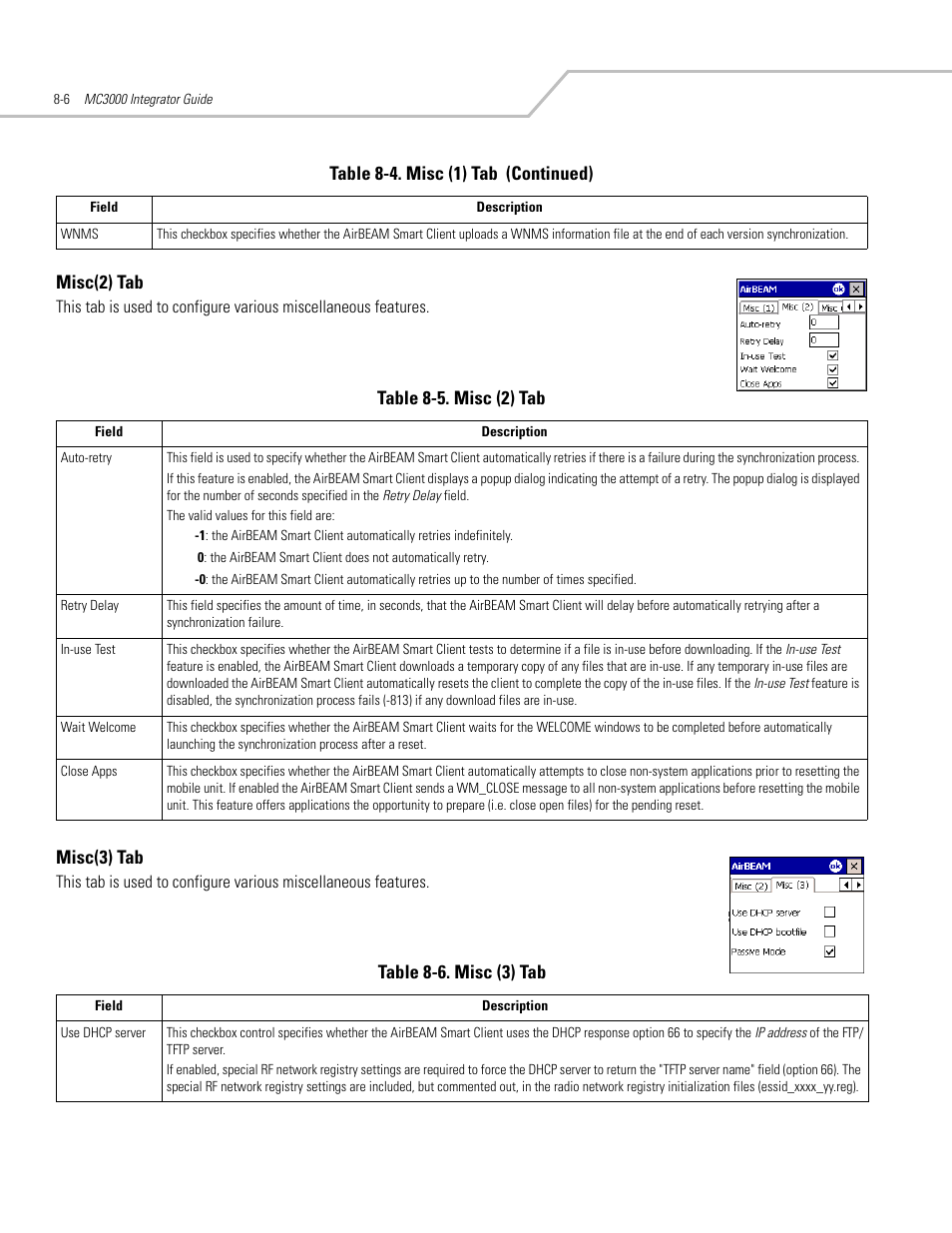 Misc(2) tab -6 misc(3) tab -6, Misc(2) tab -6, Misc(3) tab -7 | Symbol Technologies MC3000 User Manual | Page 164 / 212