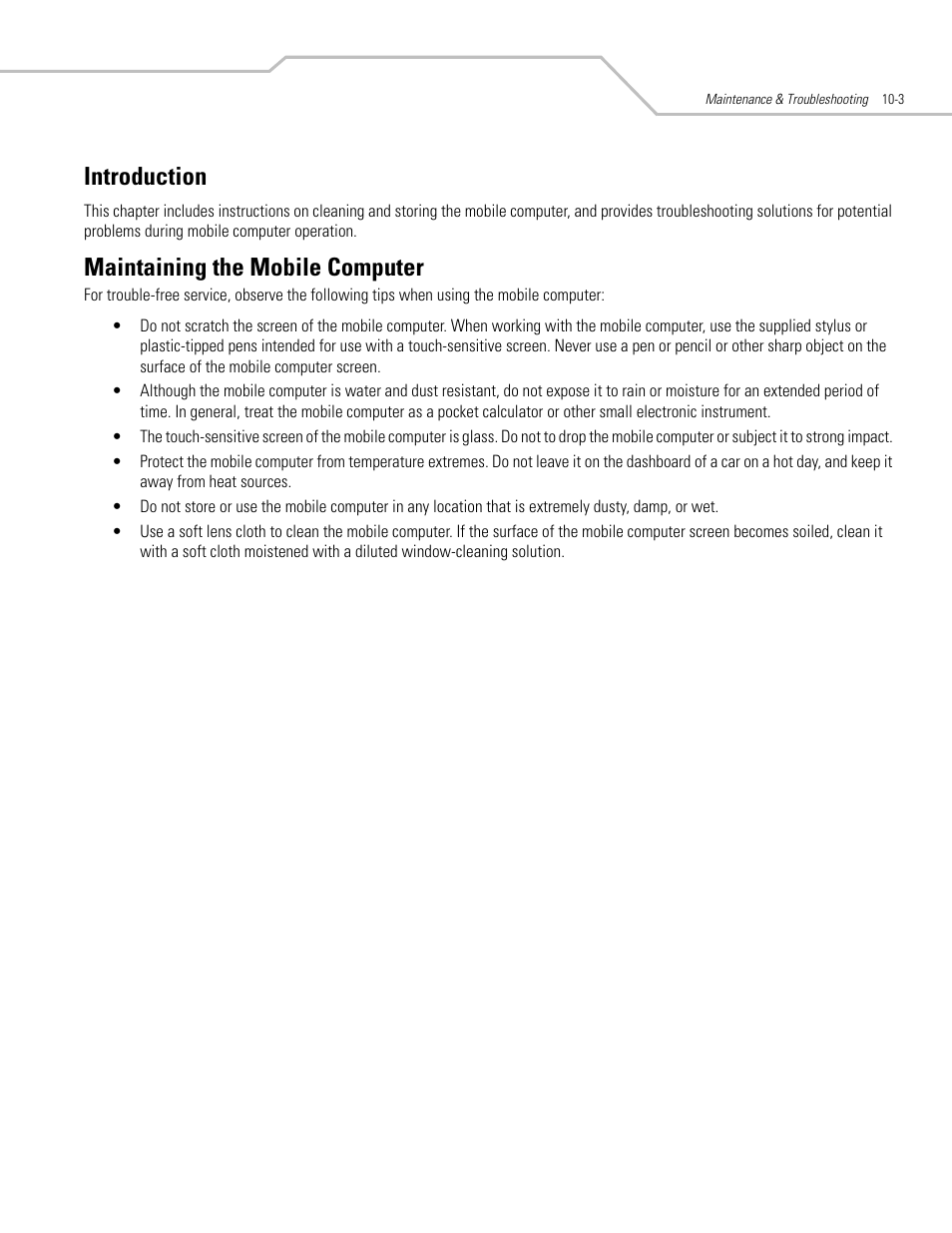 Introduction, Maintaining the mobile computer | Symbol Technologies MC3000 User Manual | Page 175 / 212