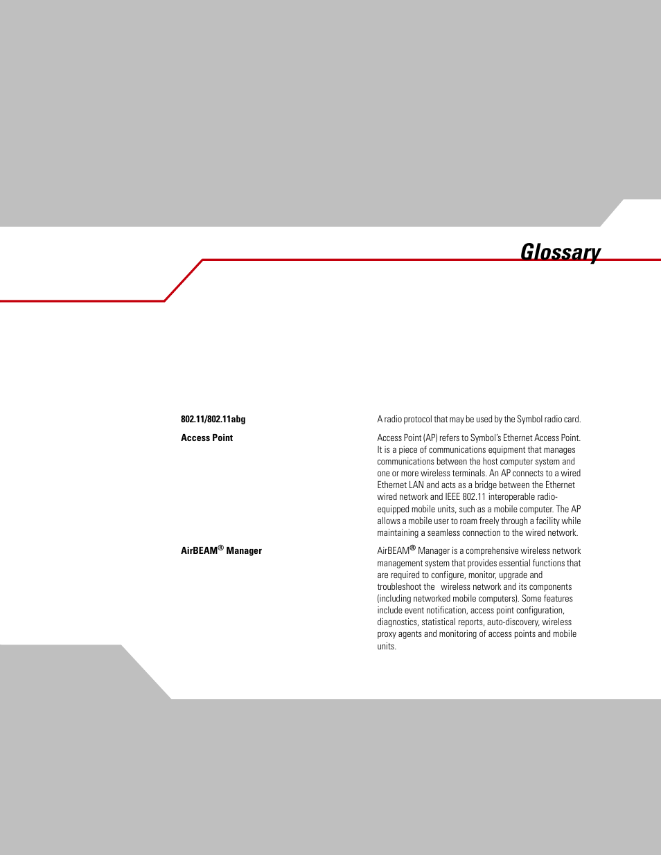 Glossary | Symbol Technologies MC3000 User Manual | Page 193 / 212