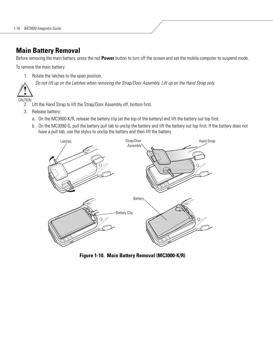 Main battery removal, Main battery removal -16 | Symbol Technologies MC3000 User Manual | Page 36 / 212