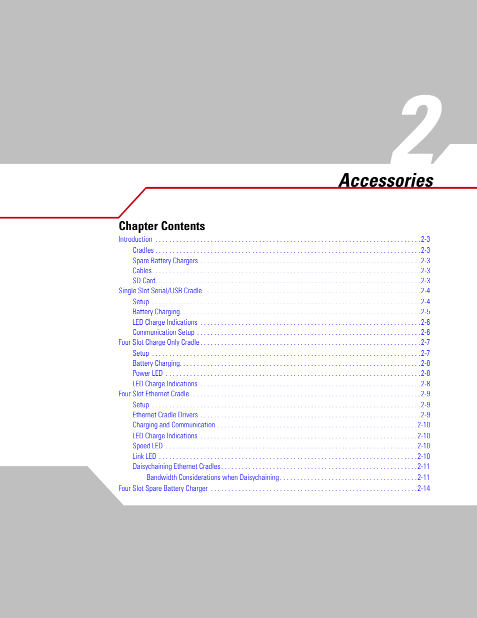 Accessories, Chapter 2. accessories, Chapter 2, accessories | For setup instructions, Chapter contents | Symbol Technologies MC3000 User Manual | Page 41 / 212